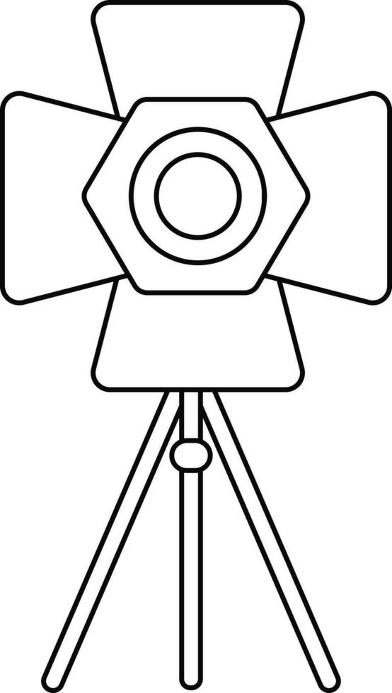 Black line art illustration of spot light with tripod. vector