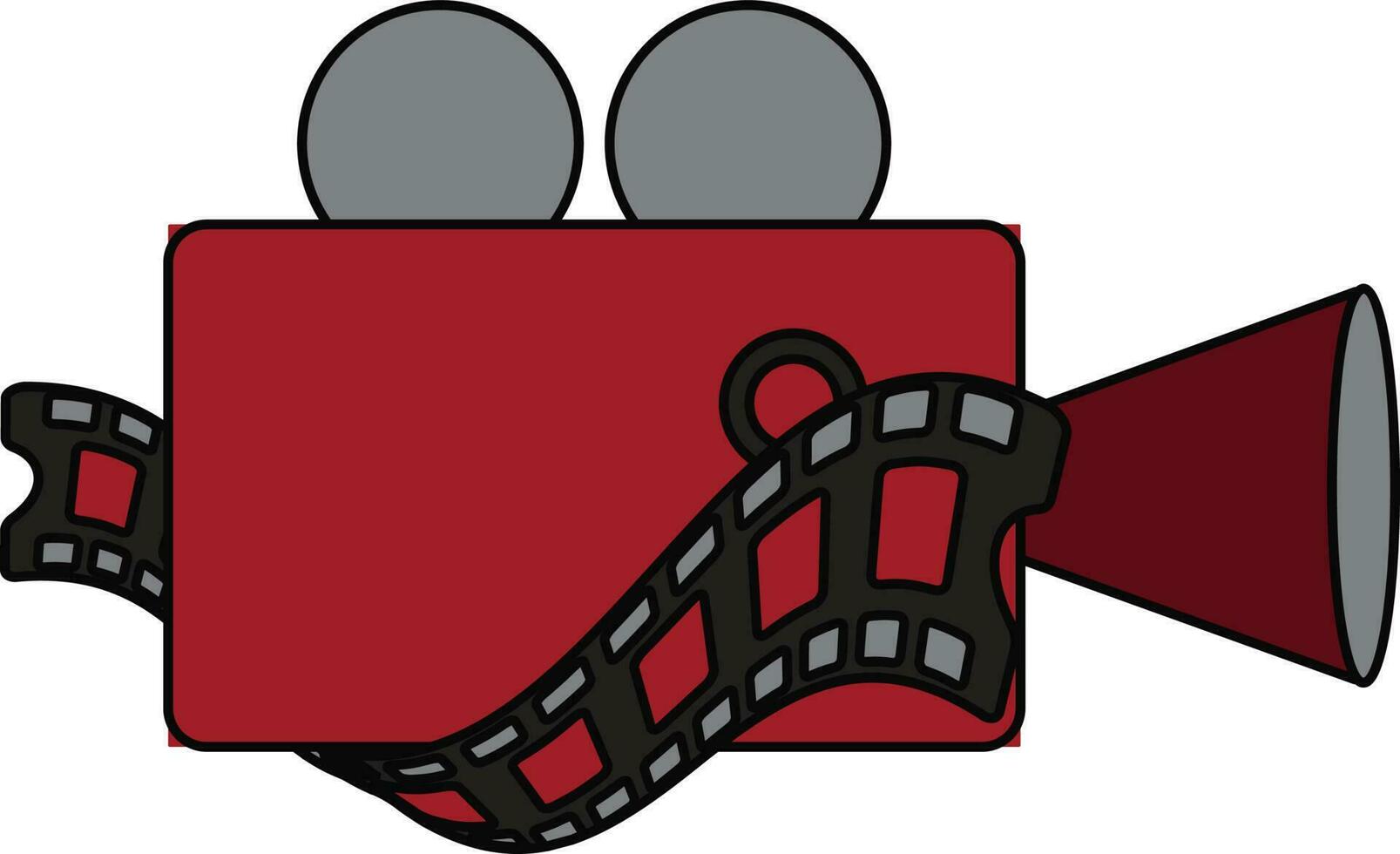 Red and grey camera decorated with black film reel. vector