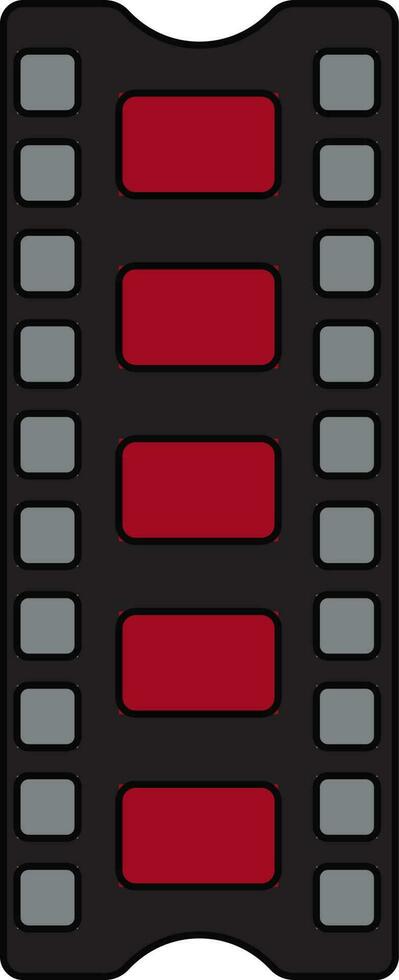 Red and grey film strip in black line art. vector