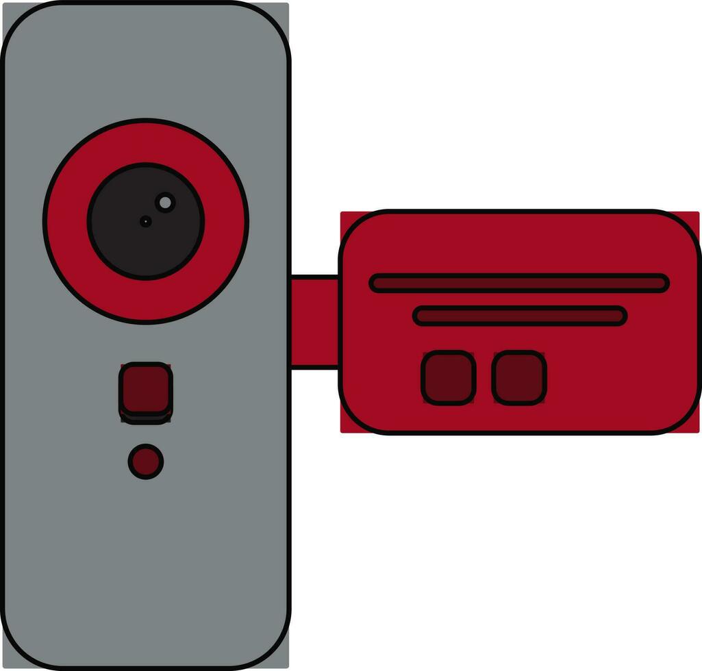 Red and grey manual video camera in black line art. vector