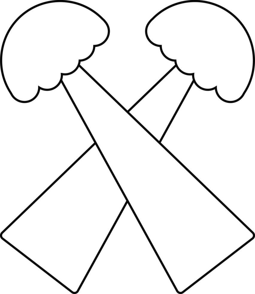 Black line art cross two studio spotlight. vector
