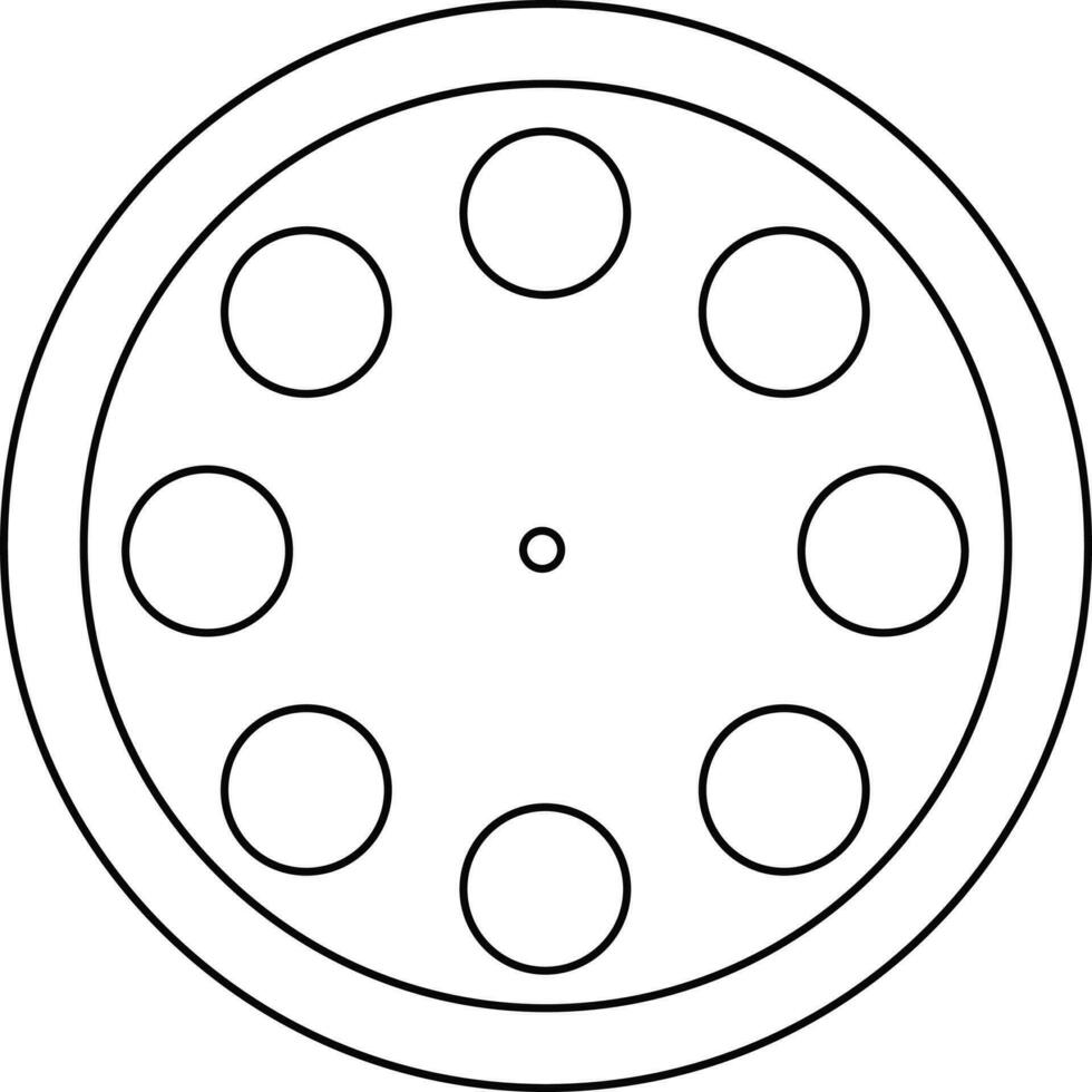 Black line art illustration of a round film reel. vector