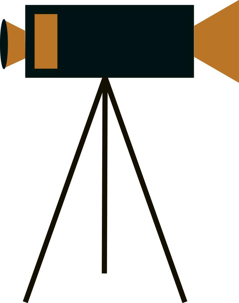 Black and brown video camera on tripod. vector