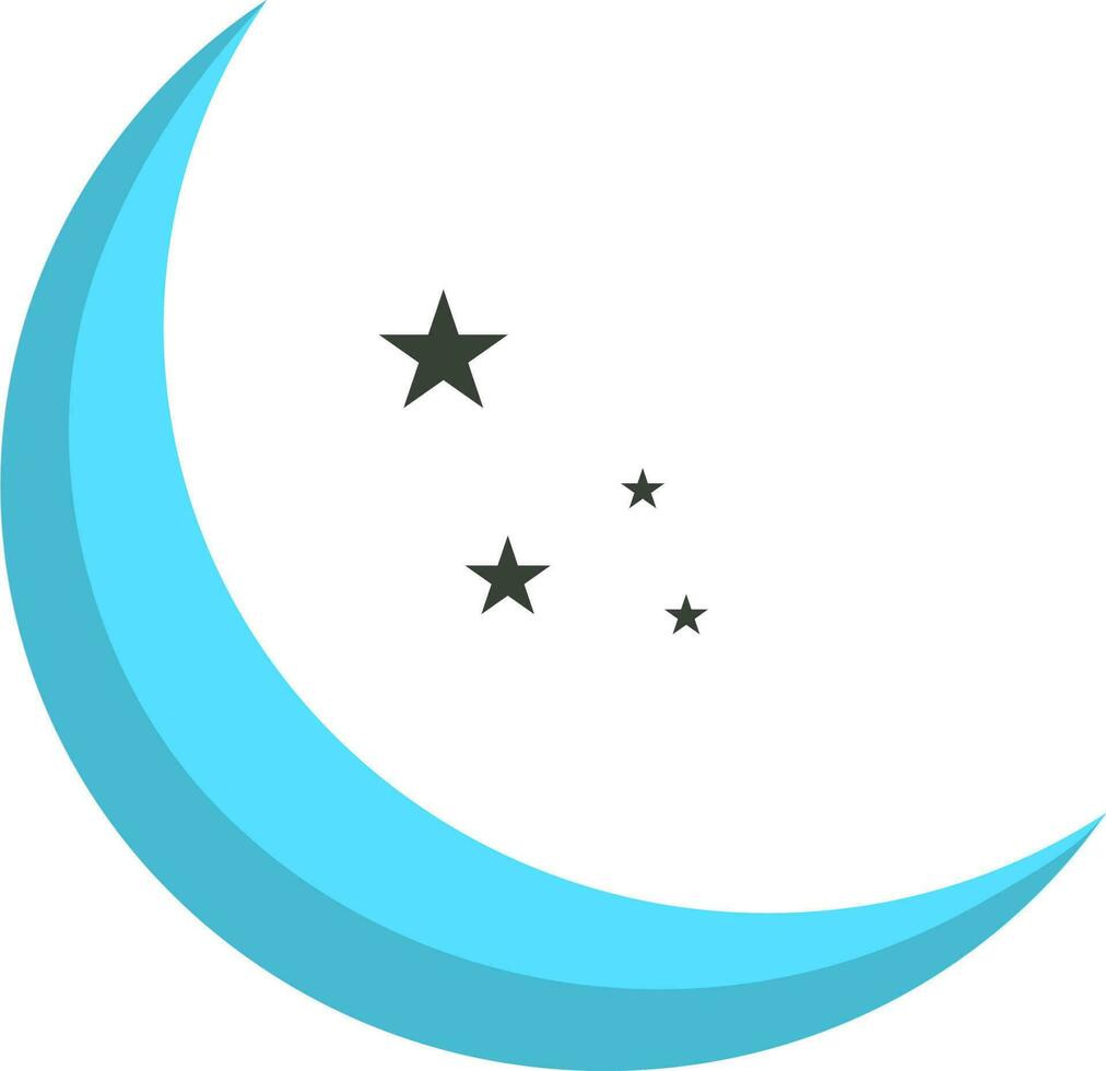 Blue half moon with black stars on white background. vector