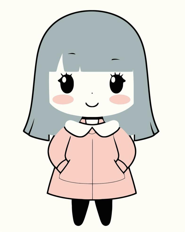 chibi gris peludo niña vector