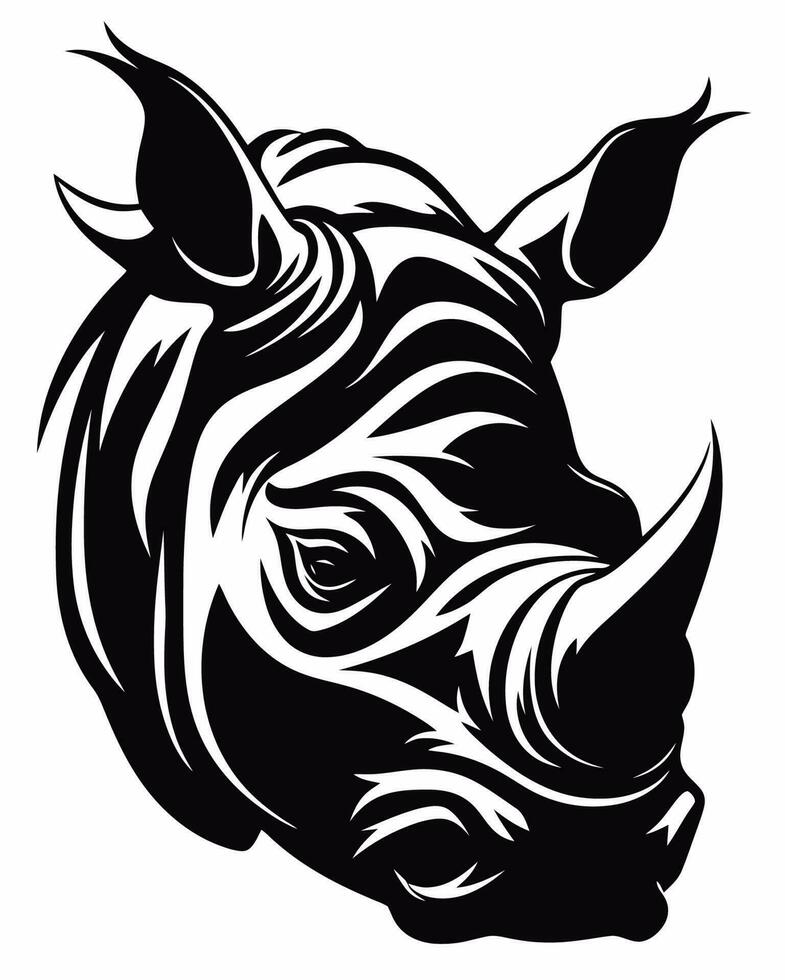 rhino head black and white vector
