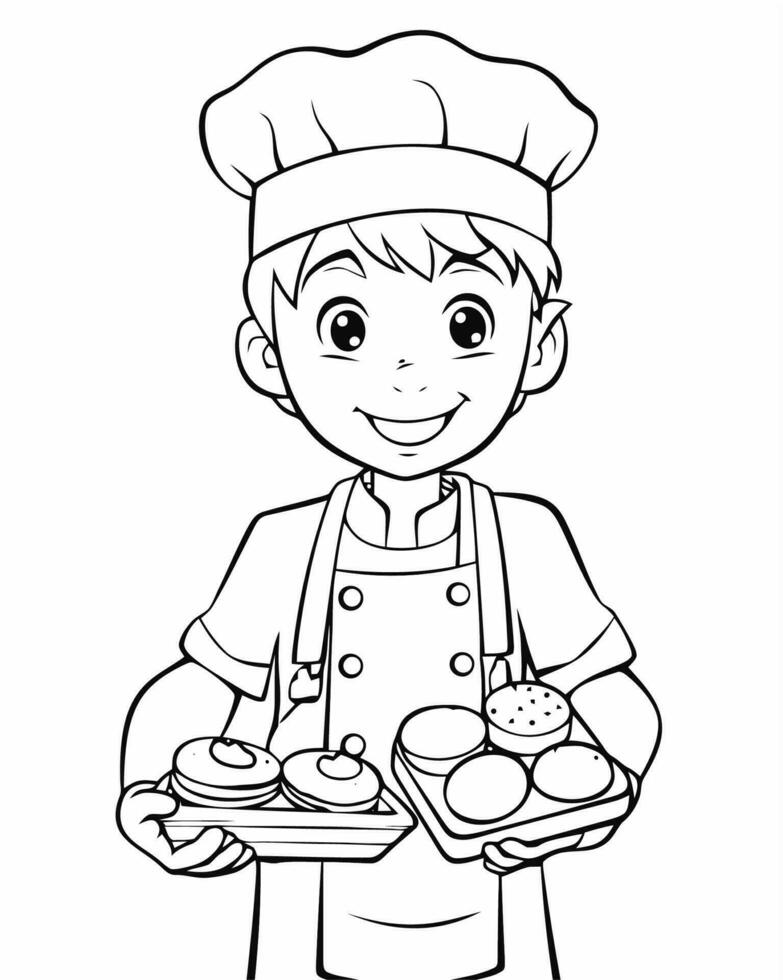 kid baker with food vector