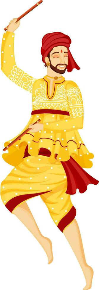 Young man dancing with dandiya sticks. vector