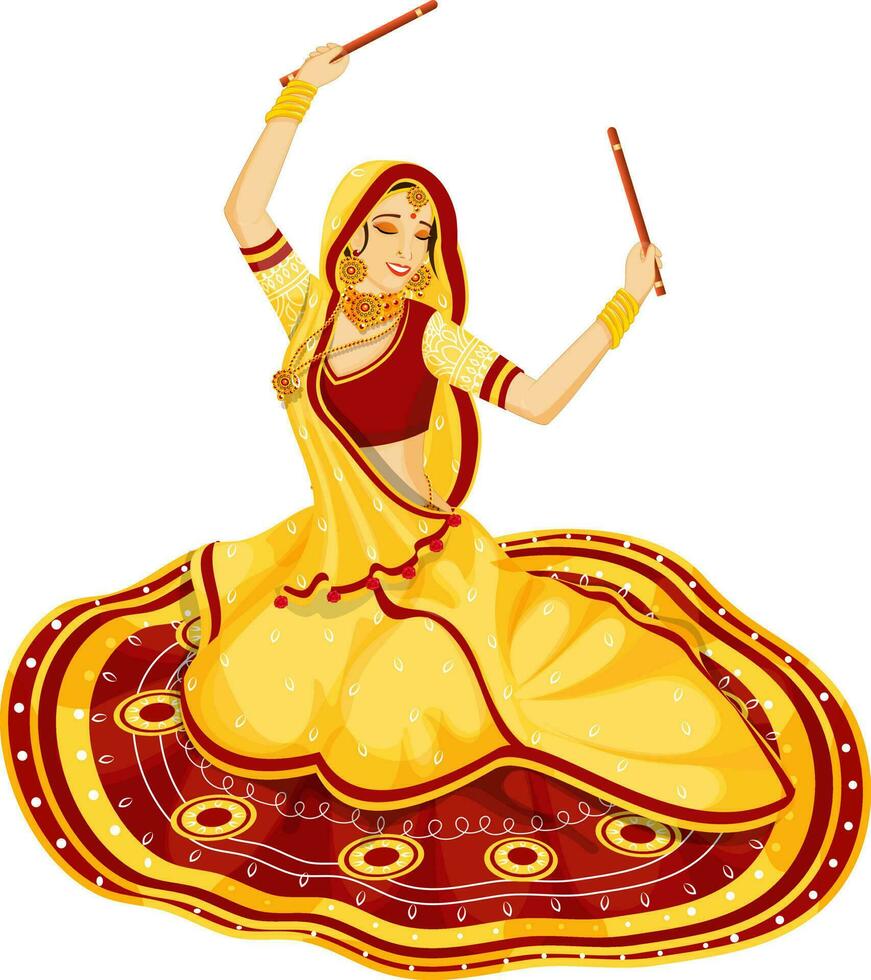Indian woman dandiya dance in sitting poses. vector