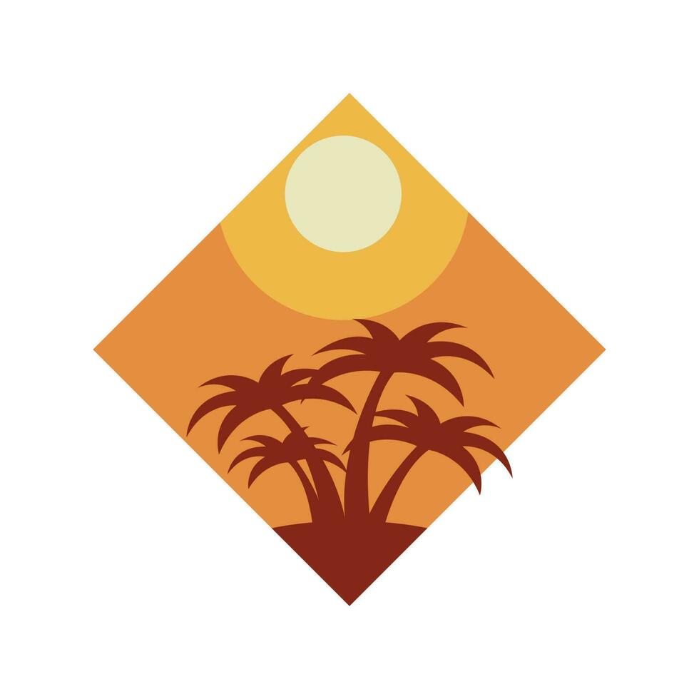 logotipo de playa y puesta de sol vector