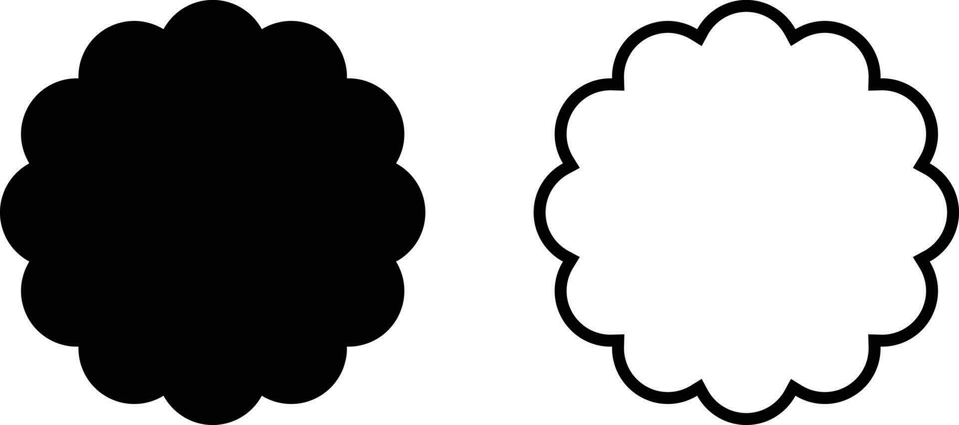 Scalloped circle shape set vector in two styles isolated on white background