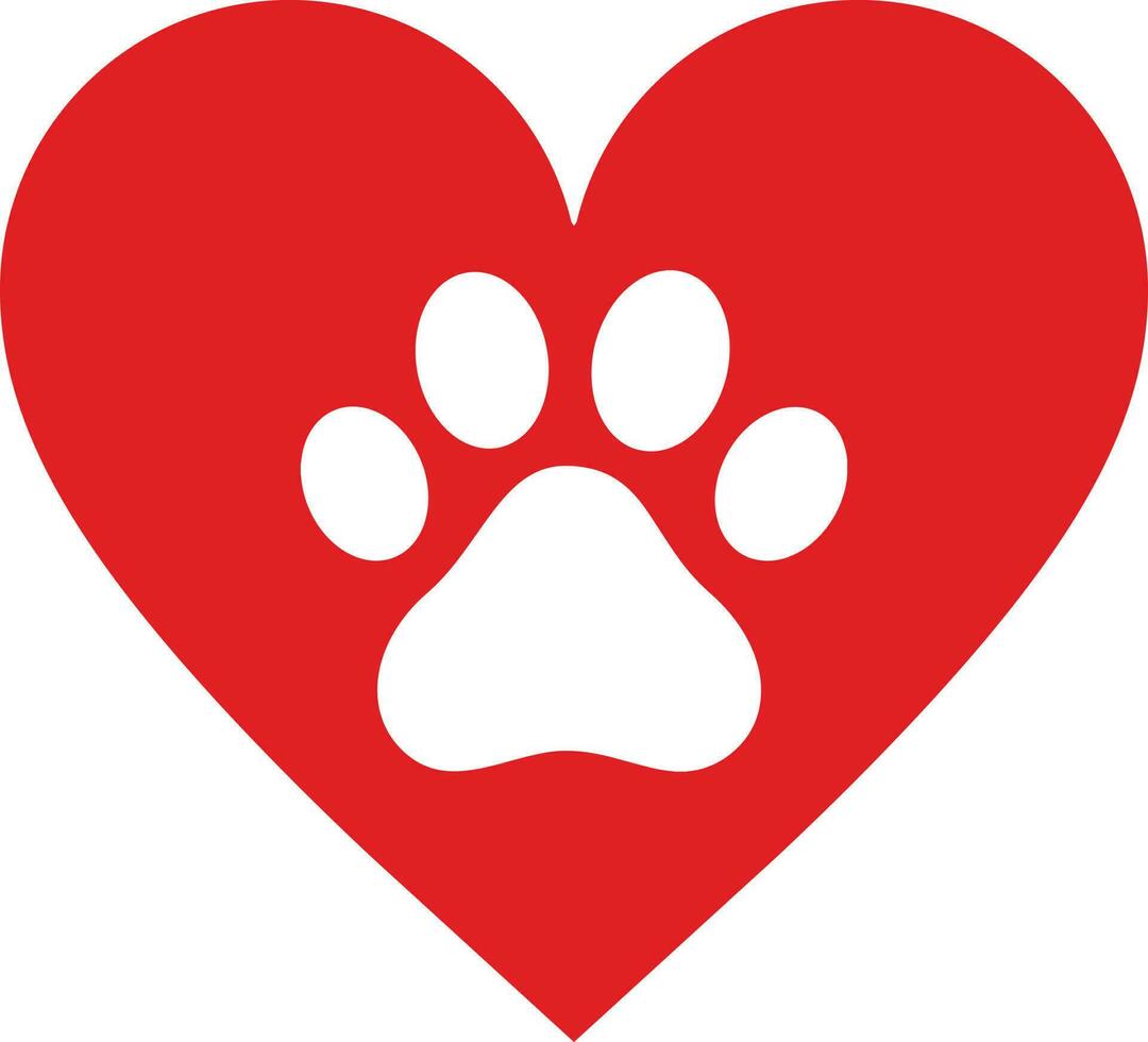 Paw print on a red heart icon vector .The dog's track in the heart