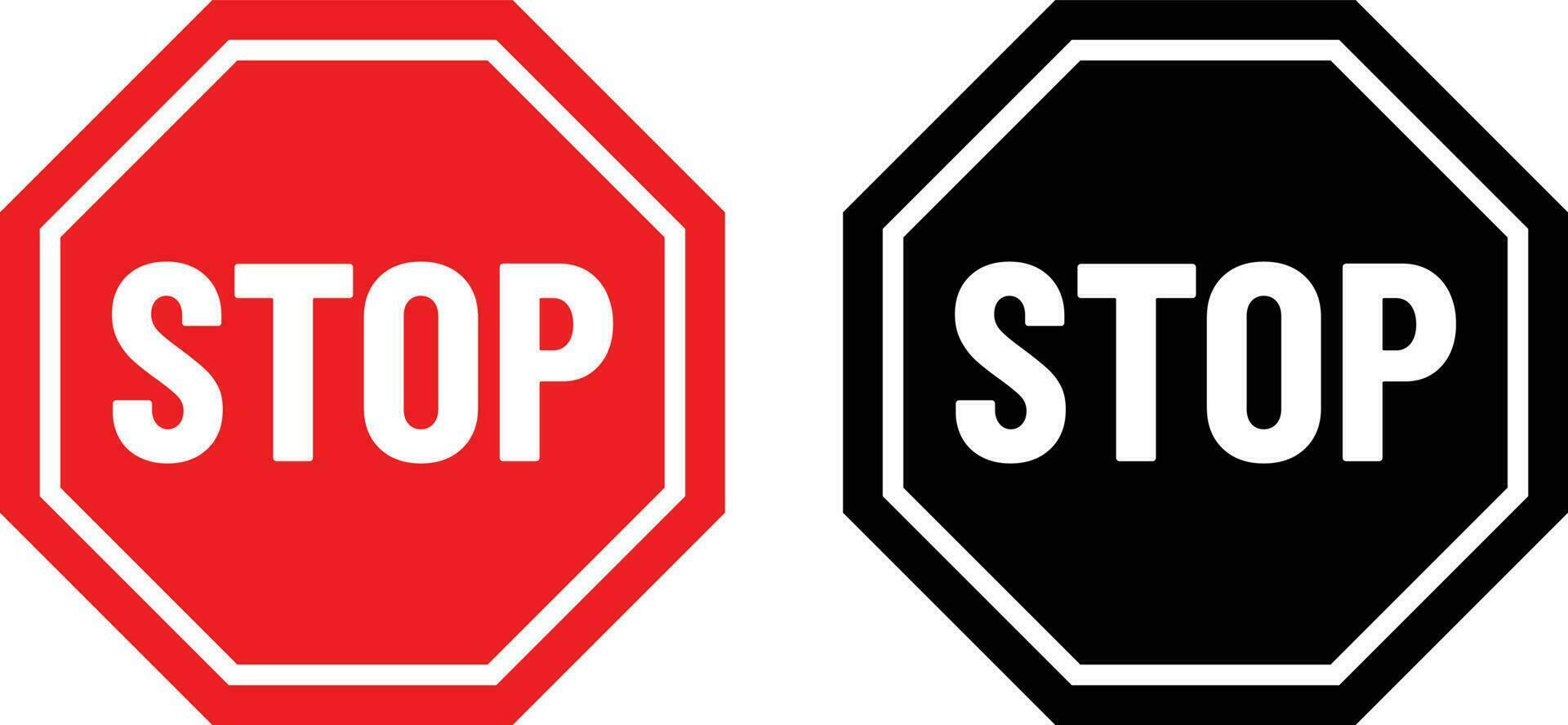 red and black stop road sign set. Warning road information for drivers and pedestrians. vector illustration