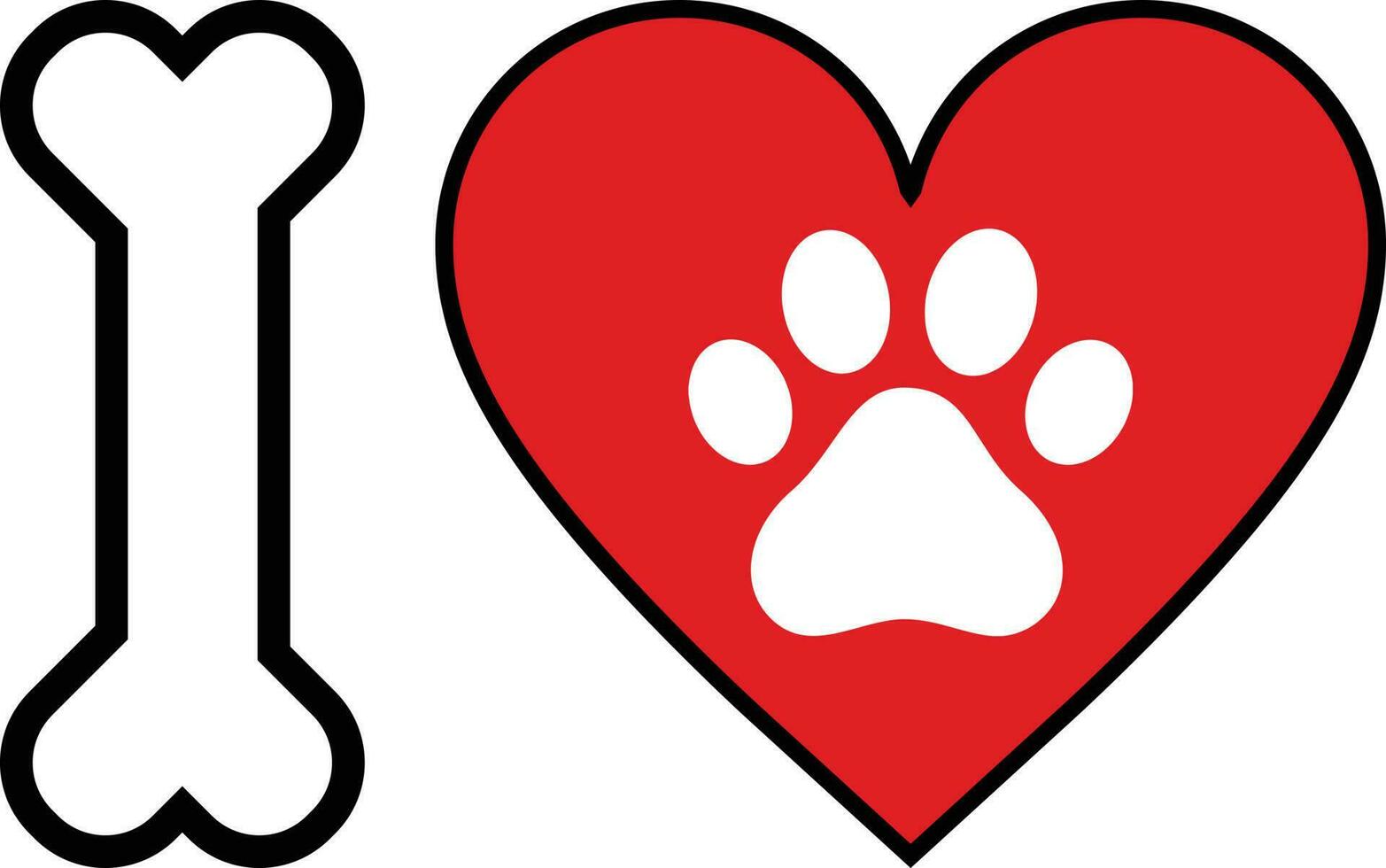 Love dog sign . I love text with red heart, paw print and dog bone vector