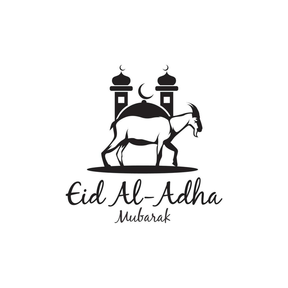 contento eid al-adha Mubarak islámico religión mezquita cabra logo diseño vector