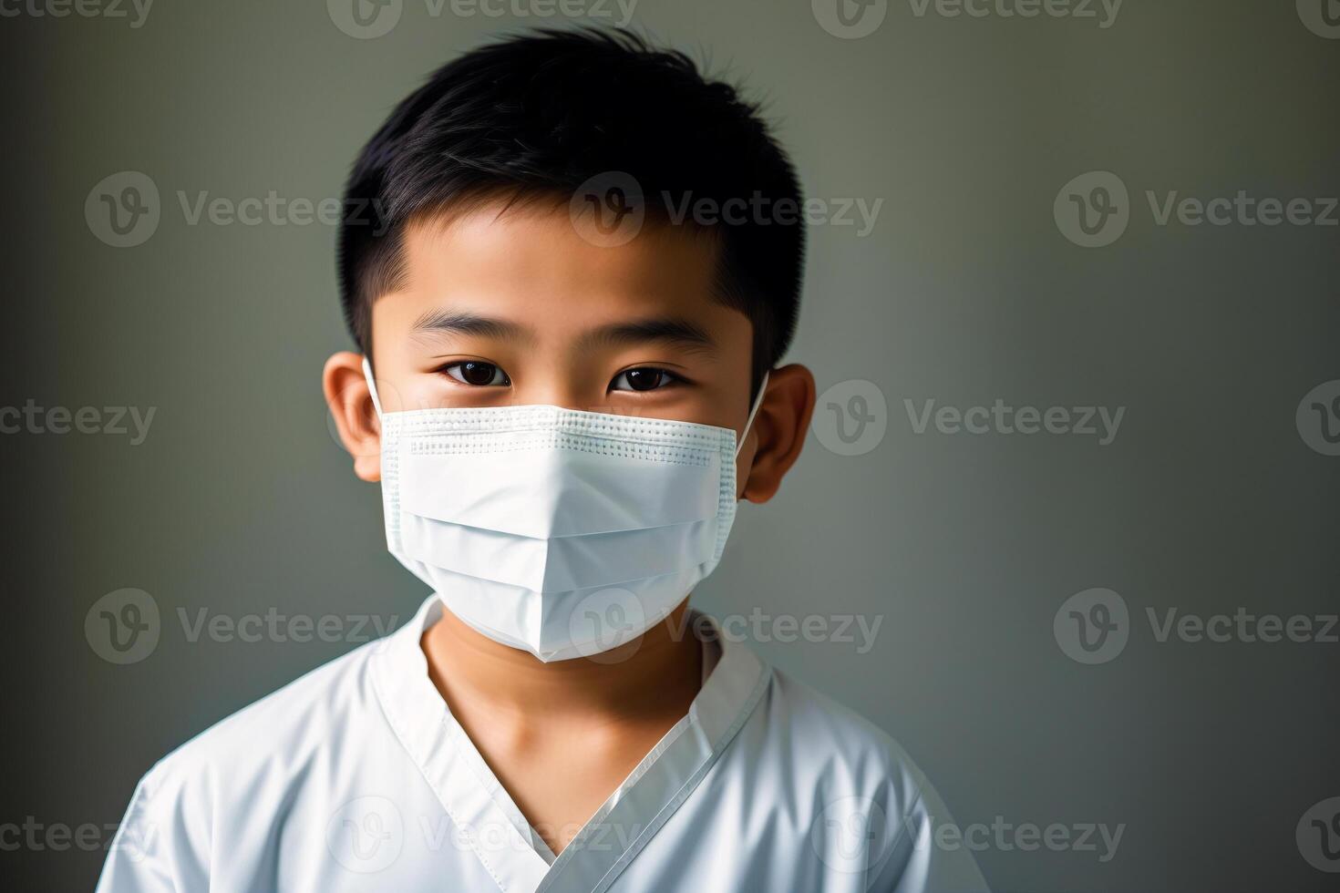 An asian boy wearing protective mask. COVID 19. Mask-Wearing with Confidence. photo