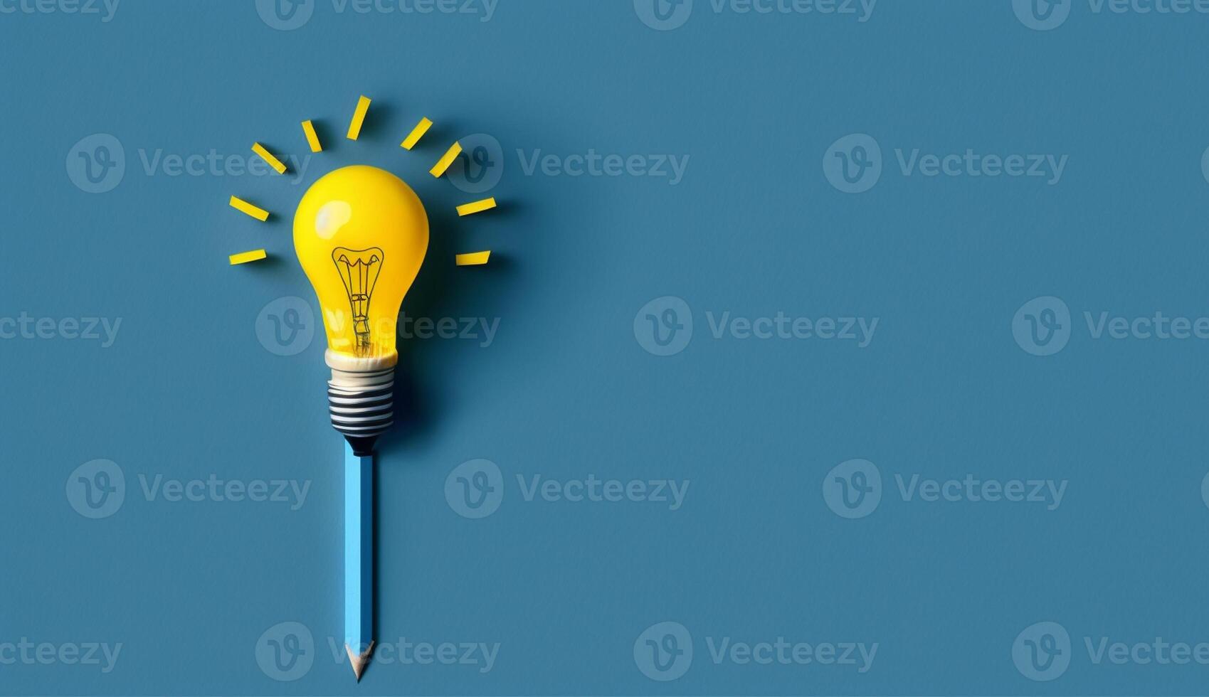 Idea concept with yellow light bulb on blue background, photo