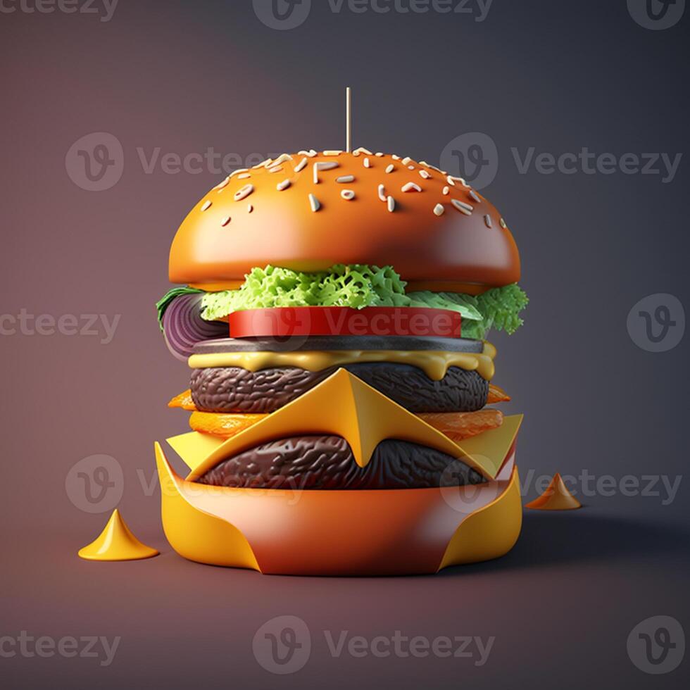 Hamburger with lettuce, tomato and cheese on blue background, photo