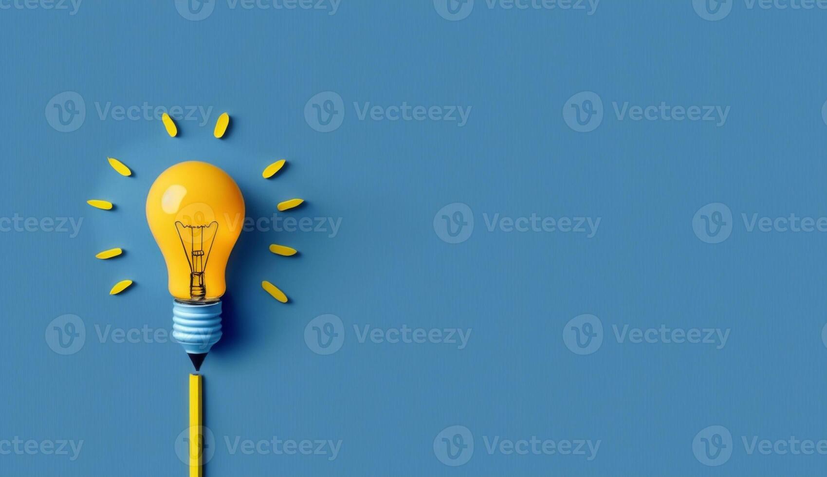 Idea concept with yellow light bulb on blue background, photo