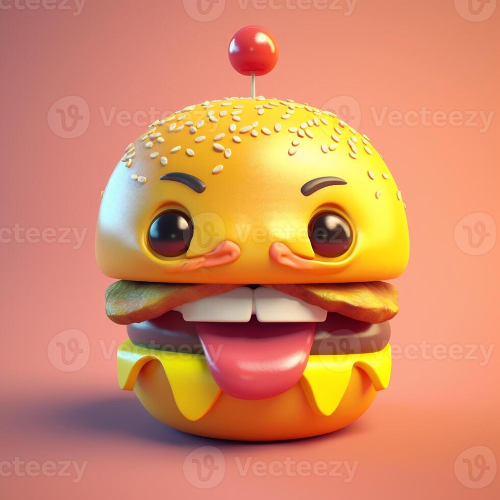gracioso hamburguesa personaje con sonriente rostro, generativo ai foto
