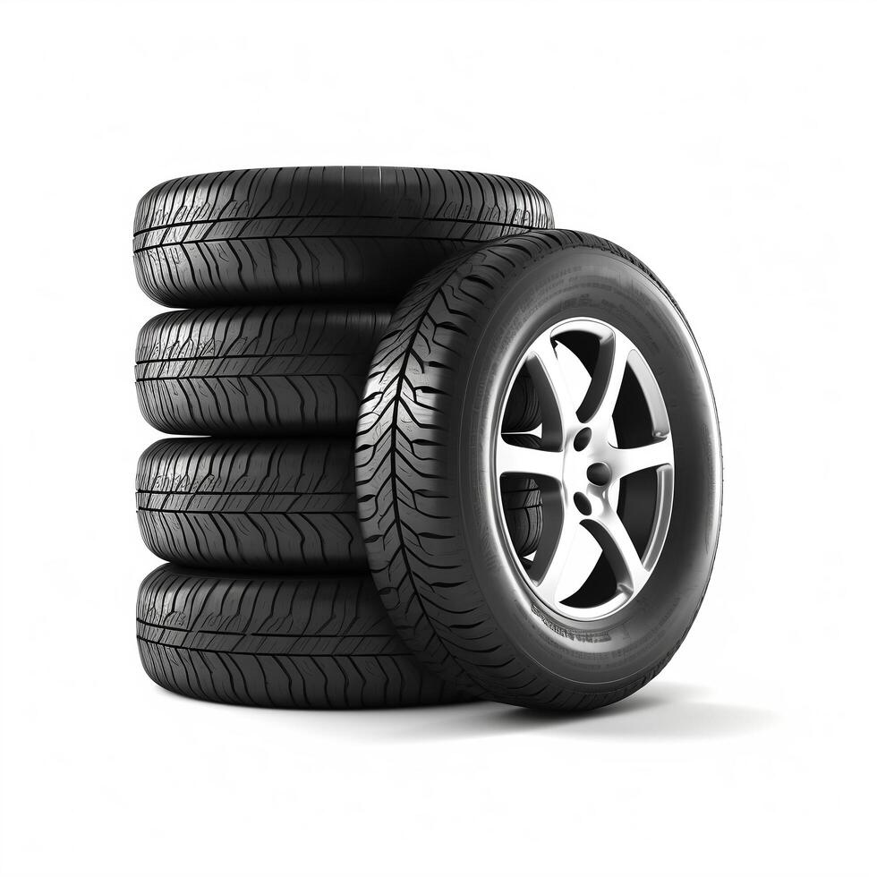 Car tires stack isolated on white background, photo