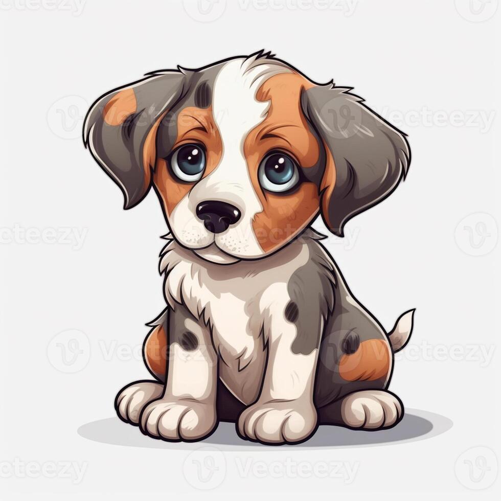 Cute puppy dog sit in white isolated background, photo