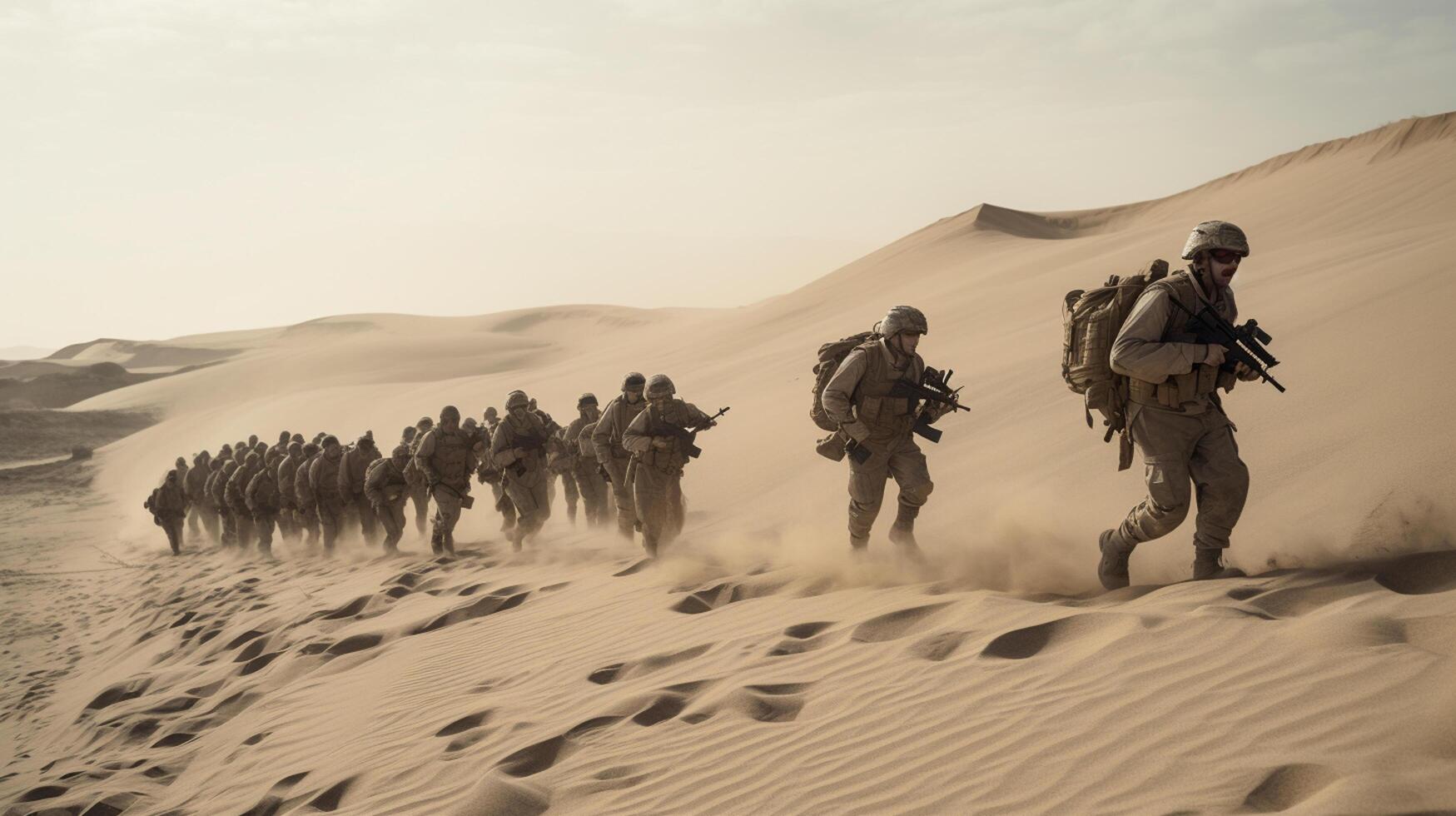 soldados a Desierto Vamos a guerra, batalla soldados, generativo ai foto