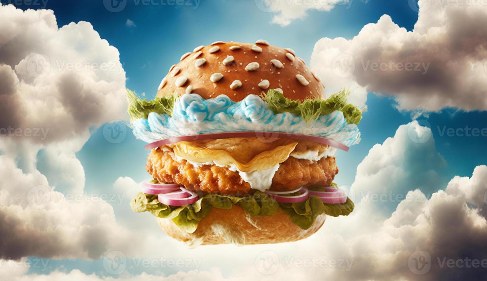 Hamburger with clouds in the sky, photo