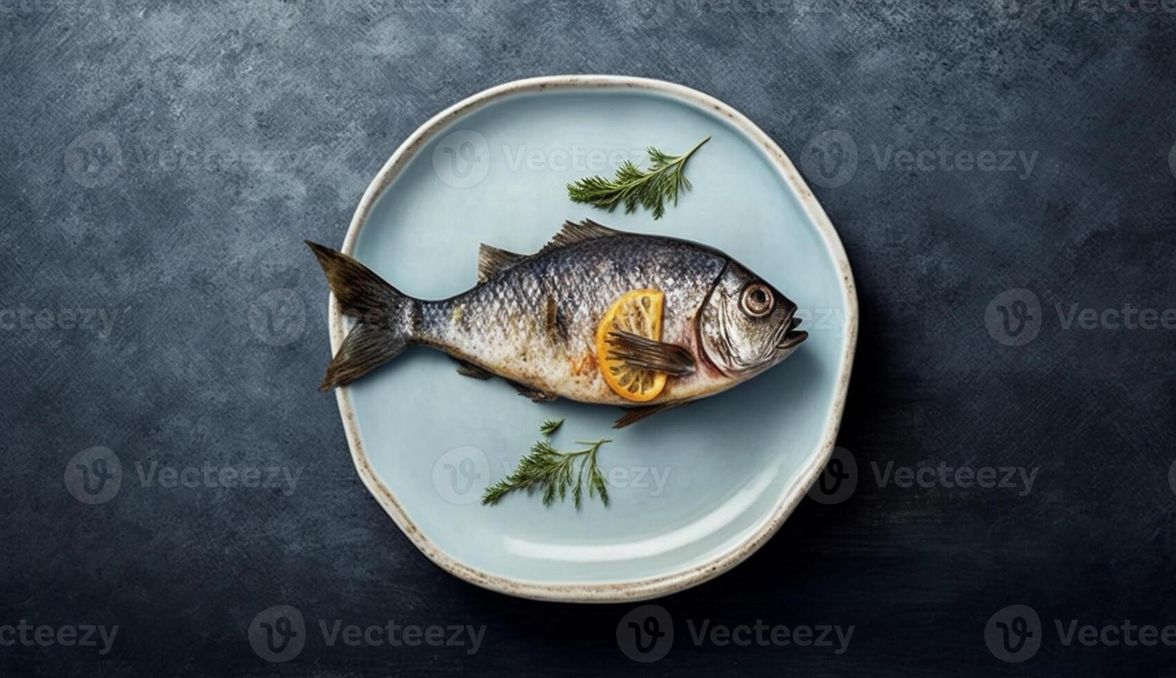 Top view of Fried Fish in plate, photo