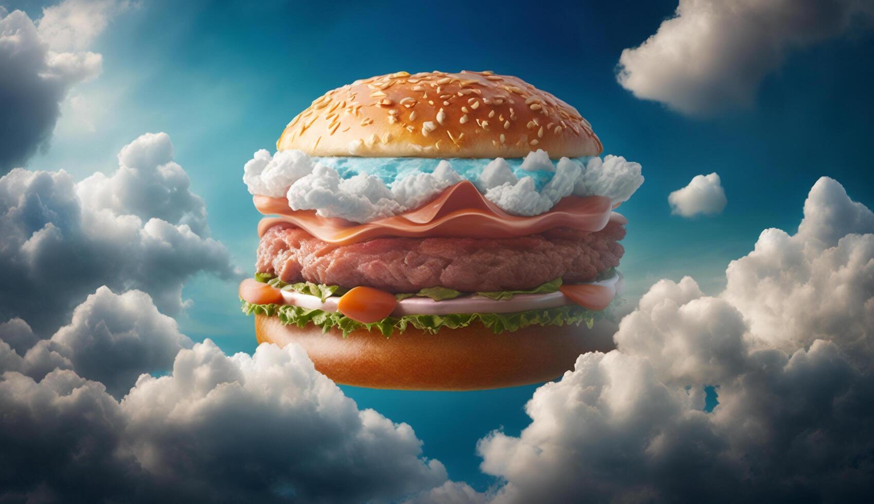 hamburguesa con nubes en el cielo, generativo ai foto