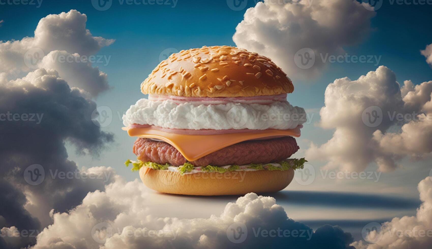 hamburguesa con nubes en el cielo, generativo ai foto