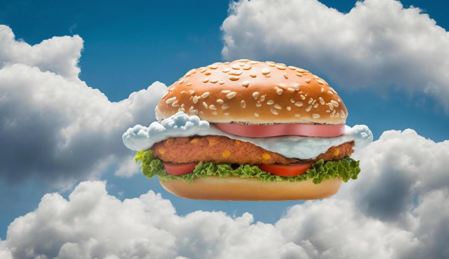 hamburguesa con nubes en el cielo, generativo ai foto