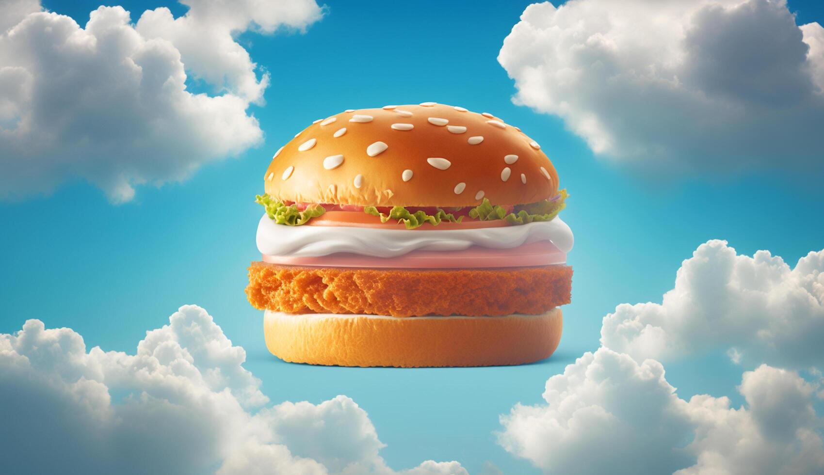 Hamburger with clouds in the sky, photo