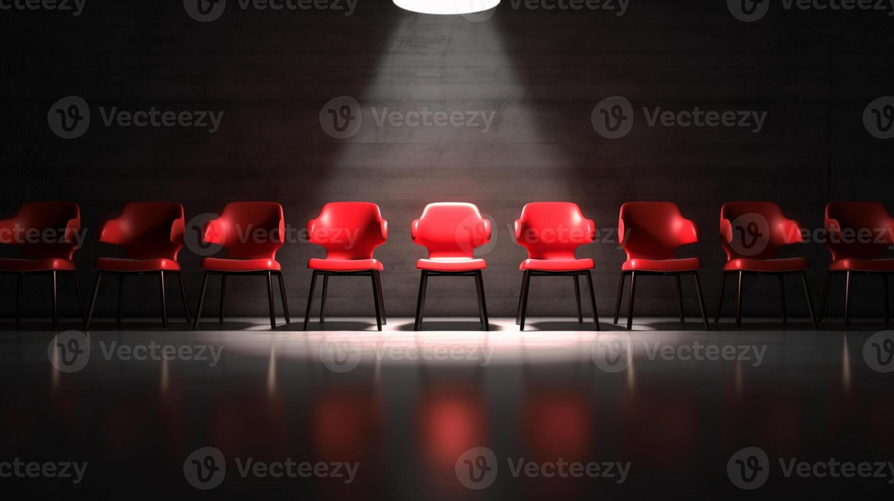 Red chairs in a row in a conference room, job interview concept, photo