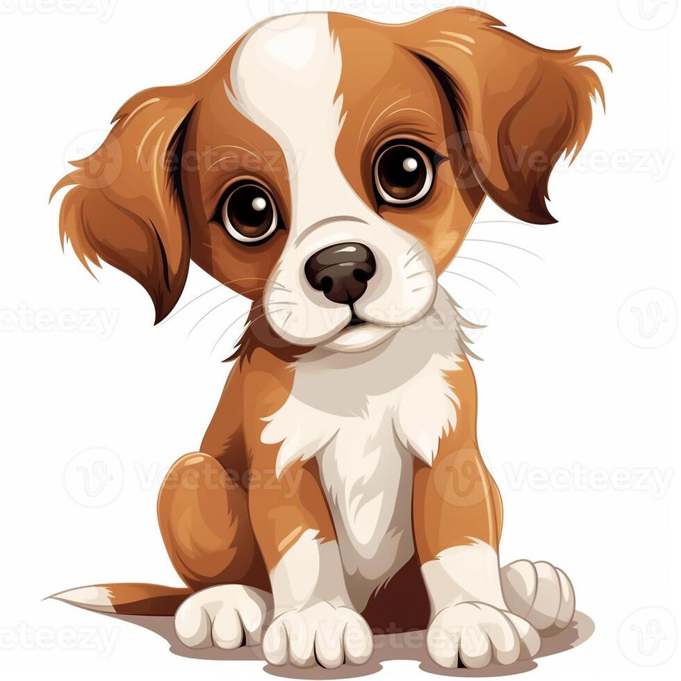 Cute puppy dog sit in white isolated background, photo