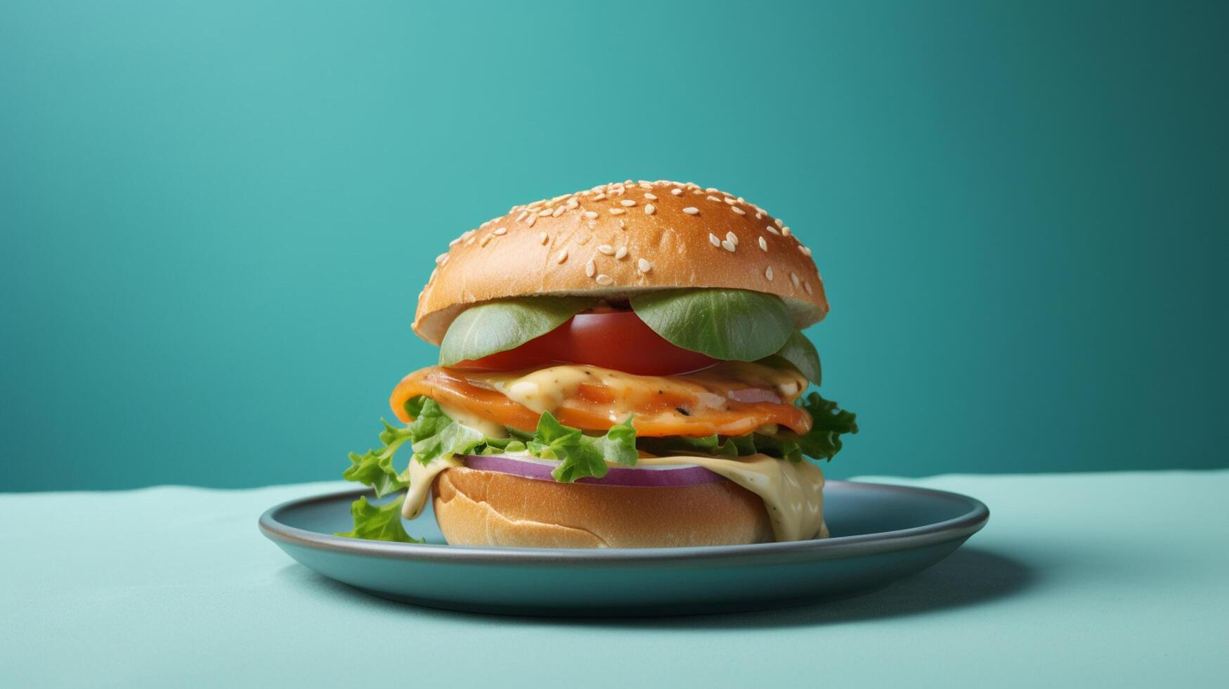 Cheeseburger on a blue background, photo