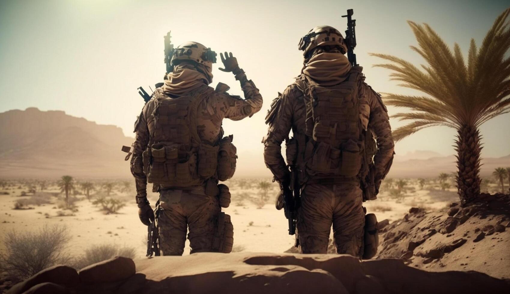 Back View of Soldiers at desert, Victory Battle Soldiers, photo
