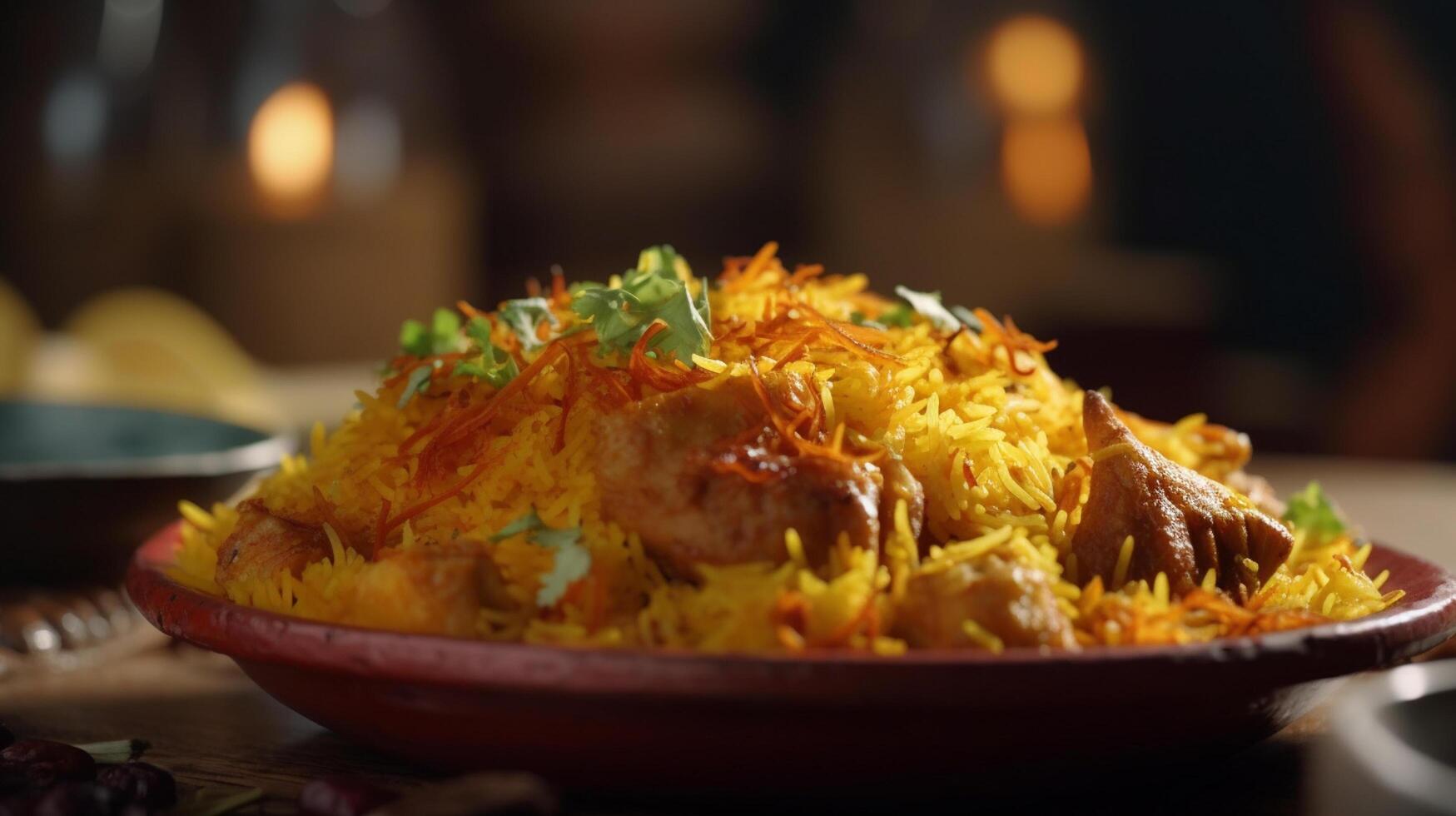 Closeup view of biryani in plate, photo