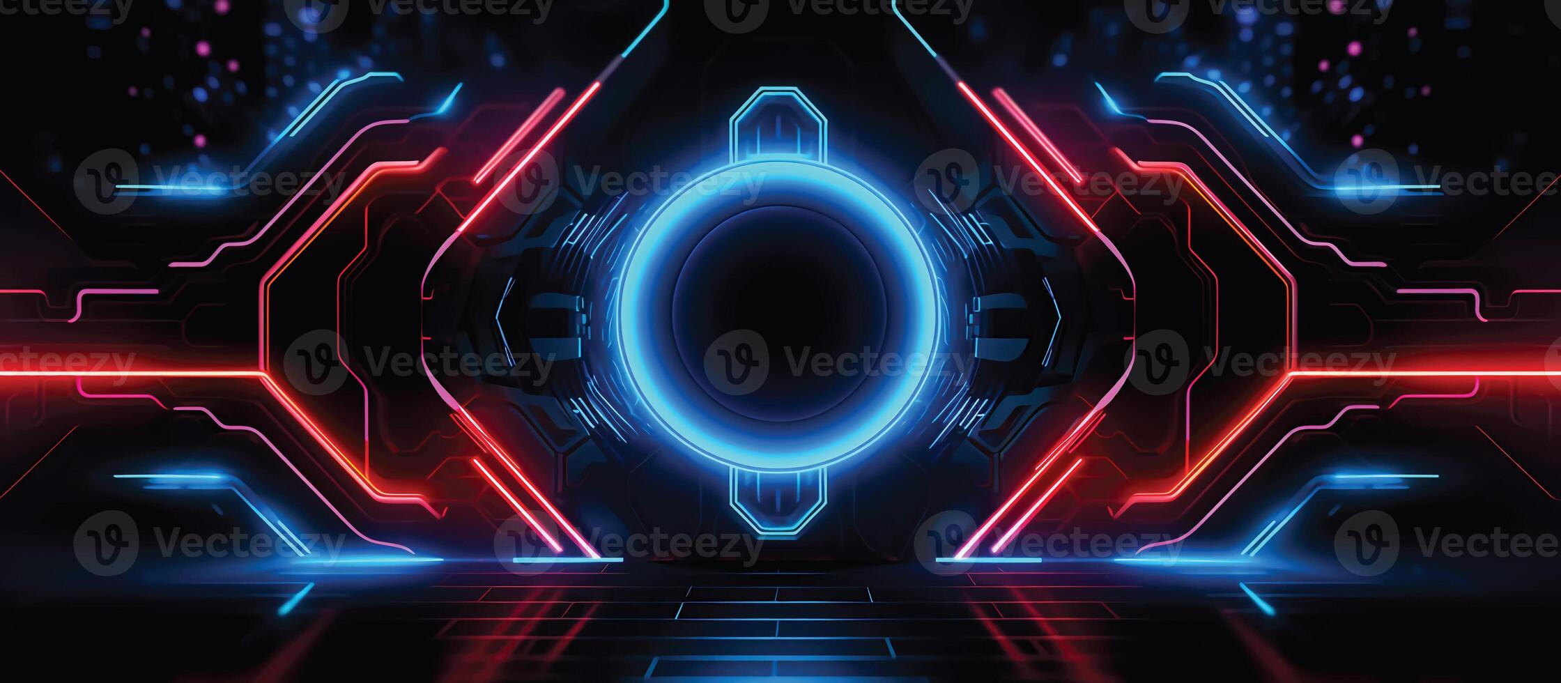 Featuring a unique combination of neon lights and black backgrounds, this futuristic sci-fi abstract design is perfect for creating banners or ads that are both stylish and memorable photo