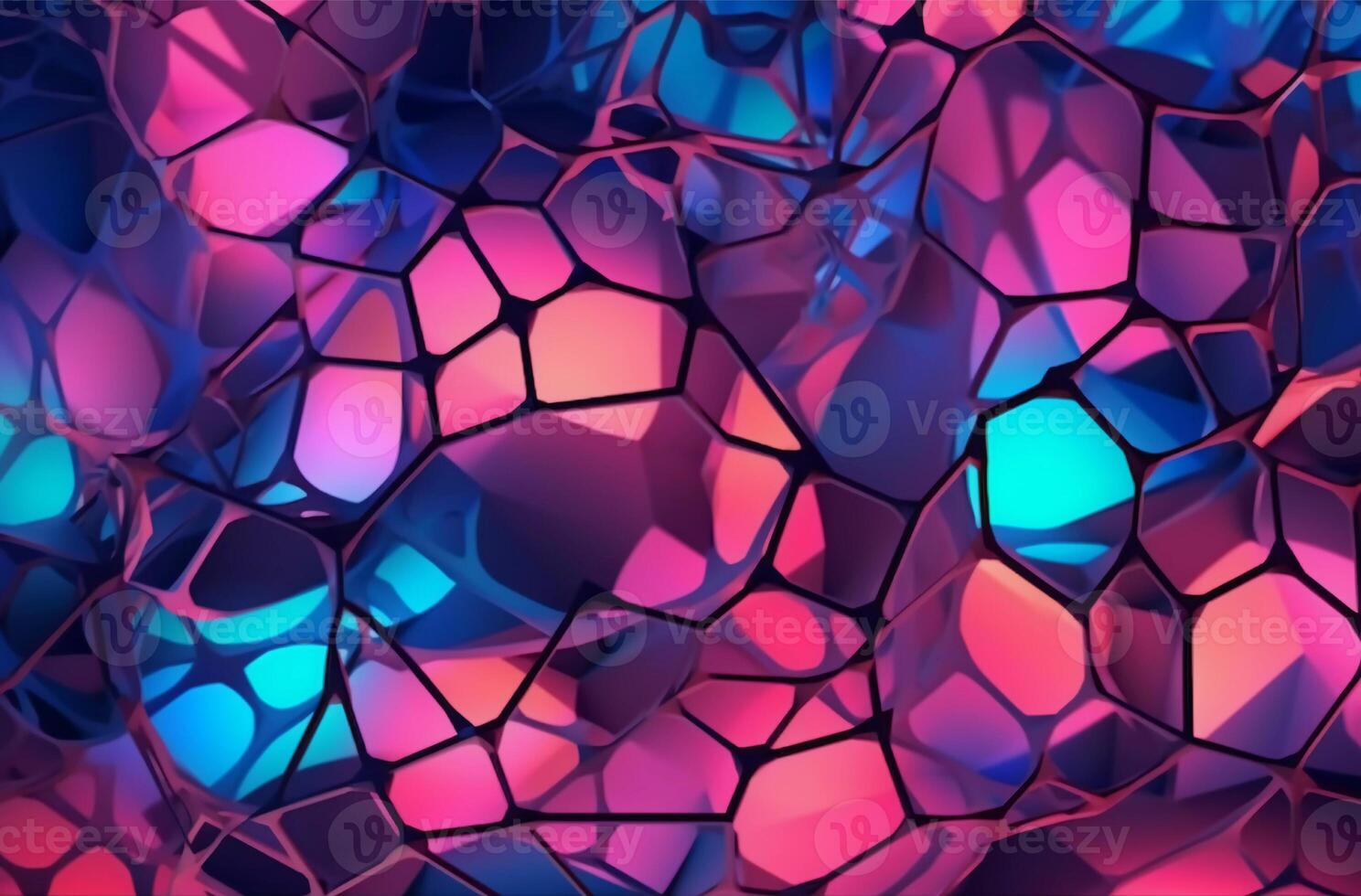 glowing colorful patterns on a dark background, in the style of molecular, geodesic structures, low poly, light magenta and sky-blue photo