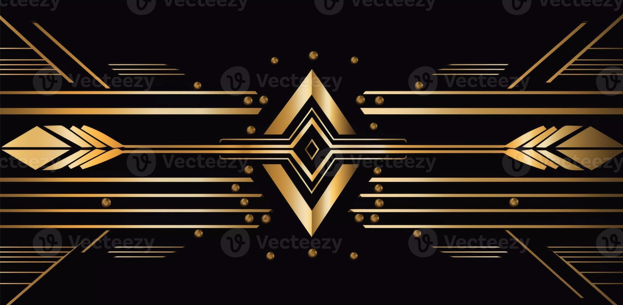 black deco background with a golden arrow on it, orderly symmetry, bold outlines, flat colors, decorative borders photo