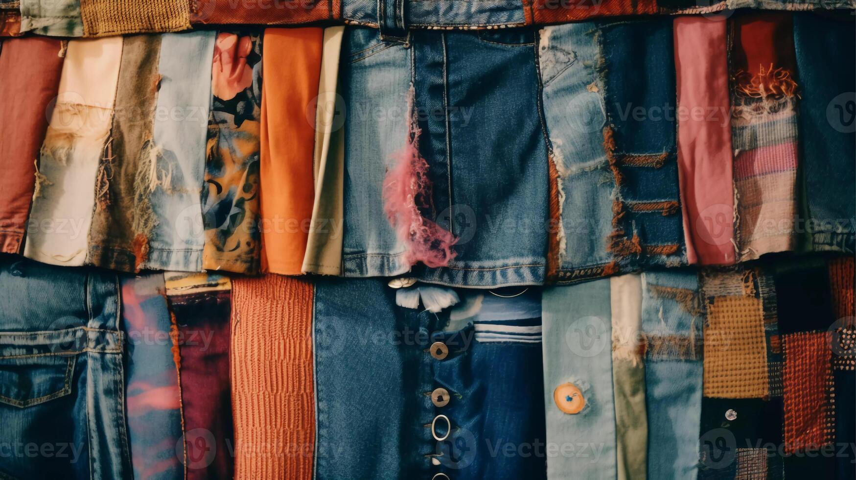 fashion delights, such as patchwork skirts and repurposed denim jackets photo