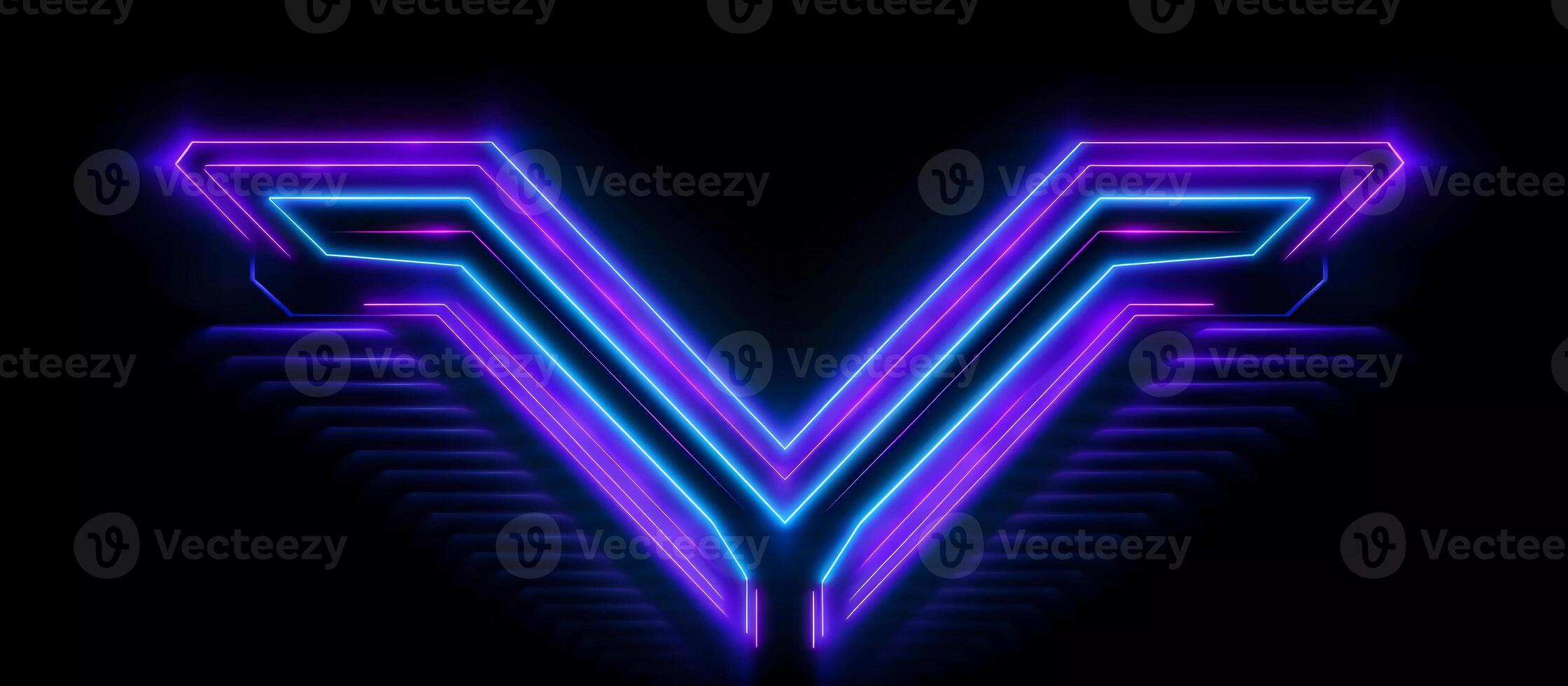 perfect choice for businesses looking for a design that is both futuristic and edgy, this abstract blue and purple neon light shape design on a black background photo