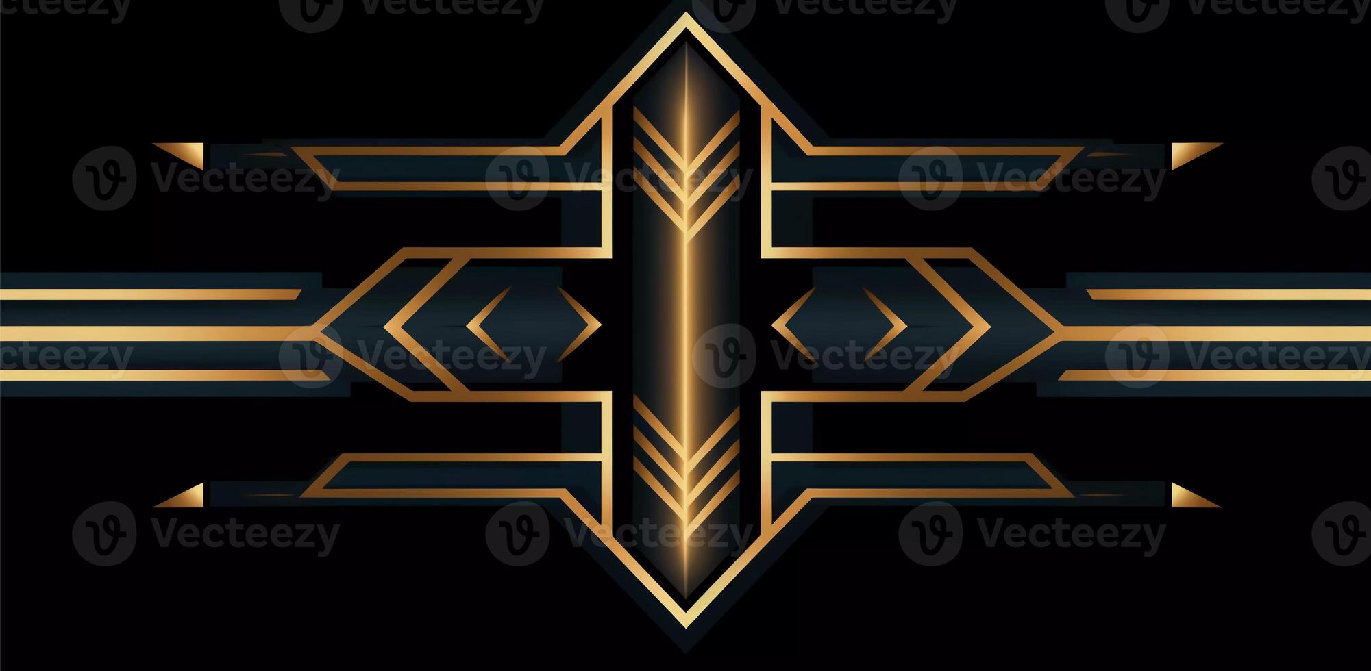 black deco background with a golden arrow on it, orderly symmetry, bold outlines, flat colors, decorative borders photo