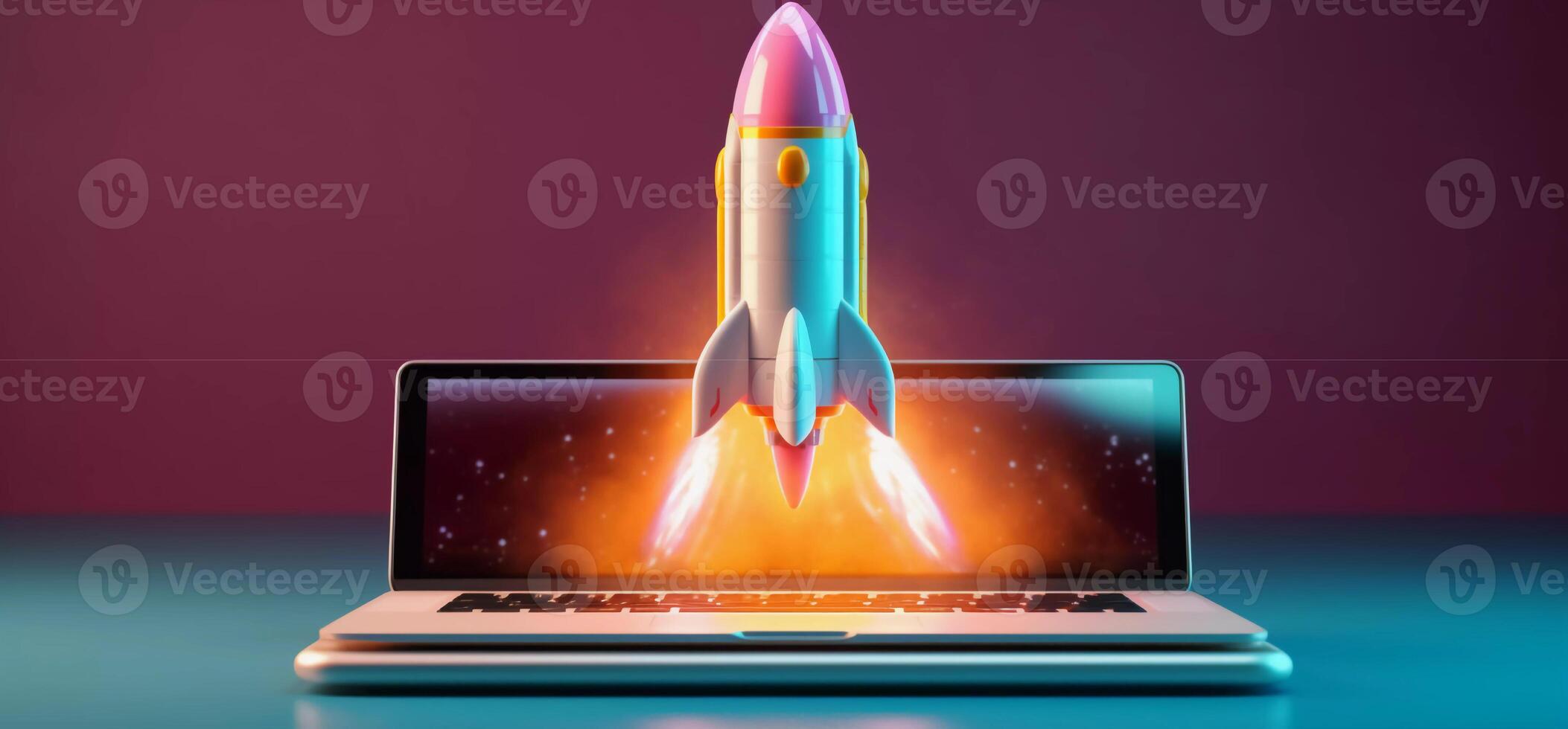 rocket is ready to launch from laptop icon photo