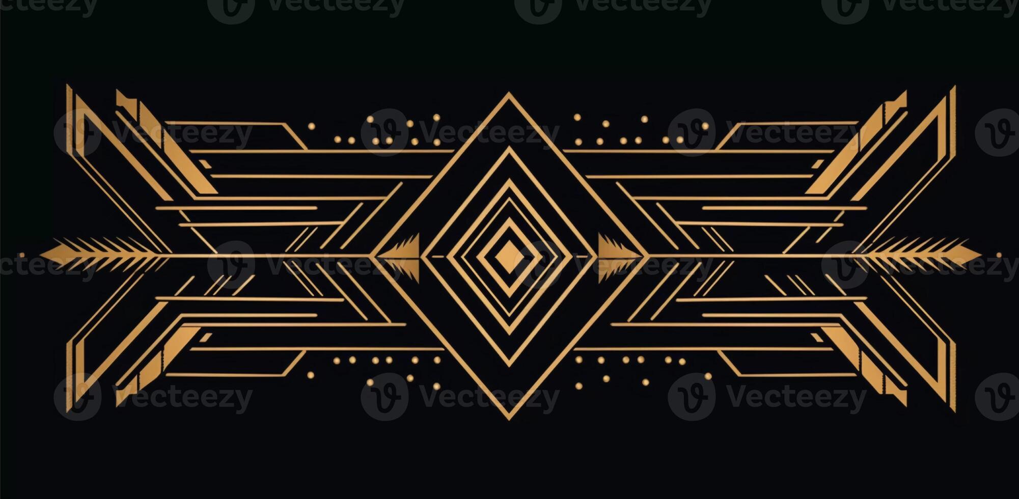 black deco background with a golden arrow on it, orderly symmetry, bold outlines, flat colors, decorative borders photo