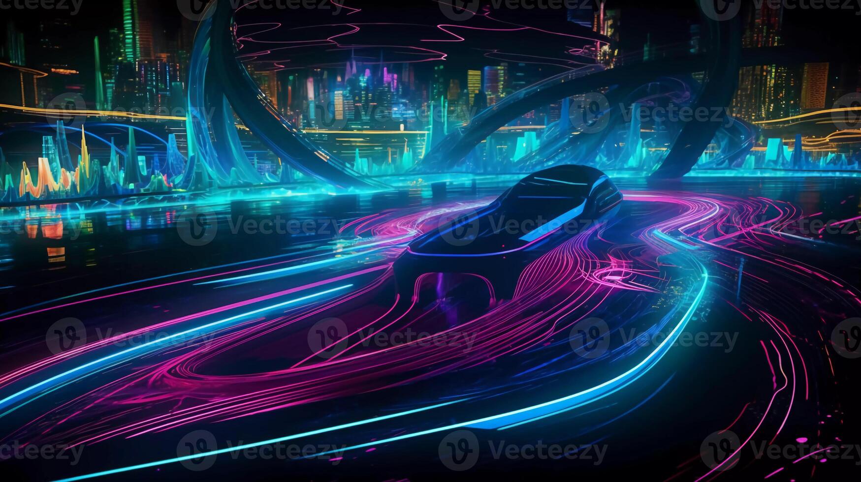 Experience the fusion of art and technology in Glowing Neon Waves Embark on a journey where the boundaries between art and technology photo