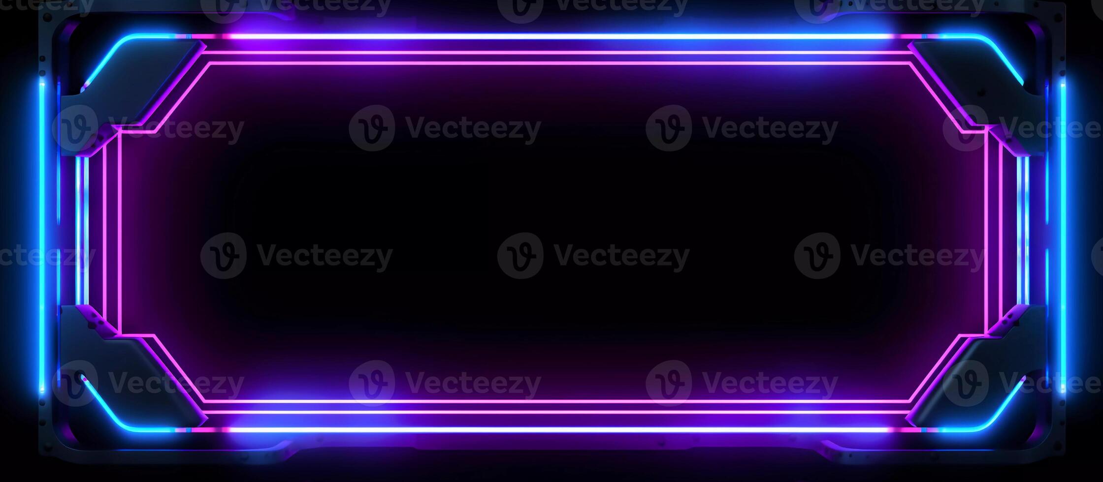 striking design features a unique combination of blue and purple neon lights against a black background, with reflective concrete adding a touch of texture and depth photo