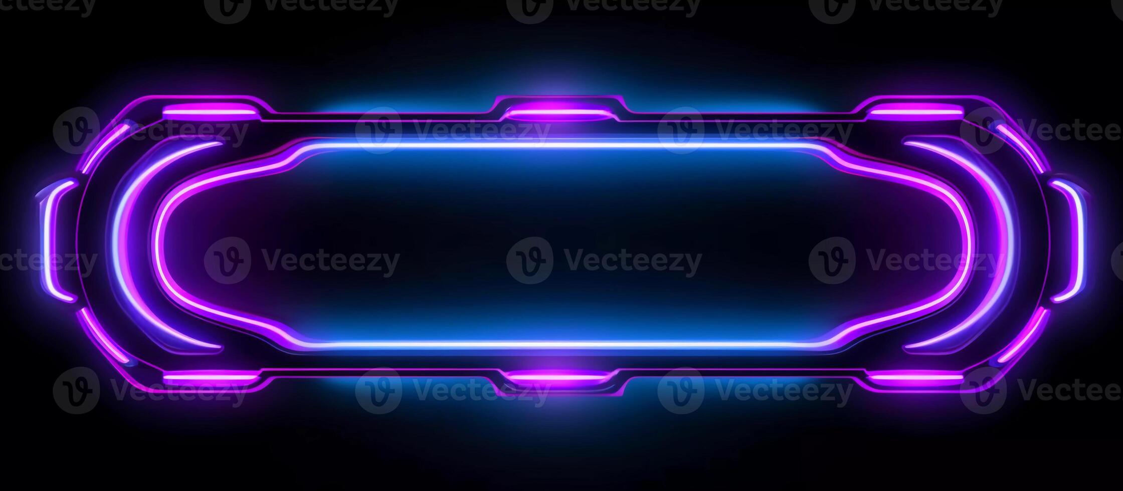 perfect choice for businesses looking for a design that is both futuristic and edgy, this abstract blue and purple neon light shape design on a black background photo