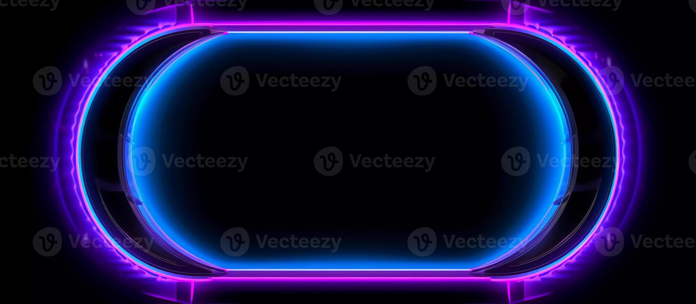 perfect choice for businesses looking for a design that is both futuristic and edgy, this abstract blue and purple neon light shape design on a black background photo